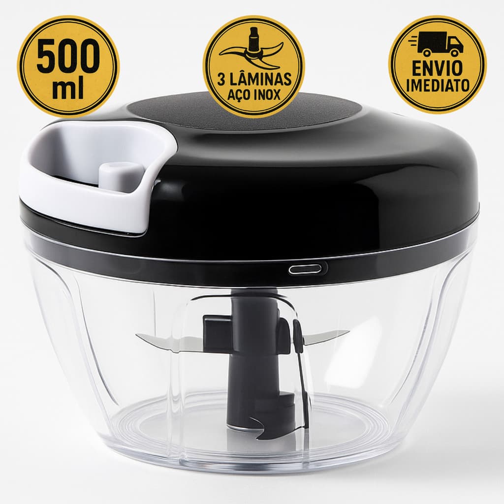 Triturador de Alimentos Grande 500 ml 3 Laminas Processador Manual