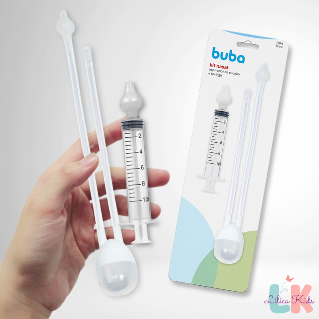 Kit Limpeza Nasal Infantil – 1 Aspirador de Sucção e 1 Seringa Lavador com Bico de Silicone - Buba