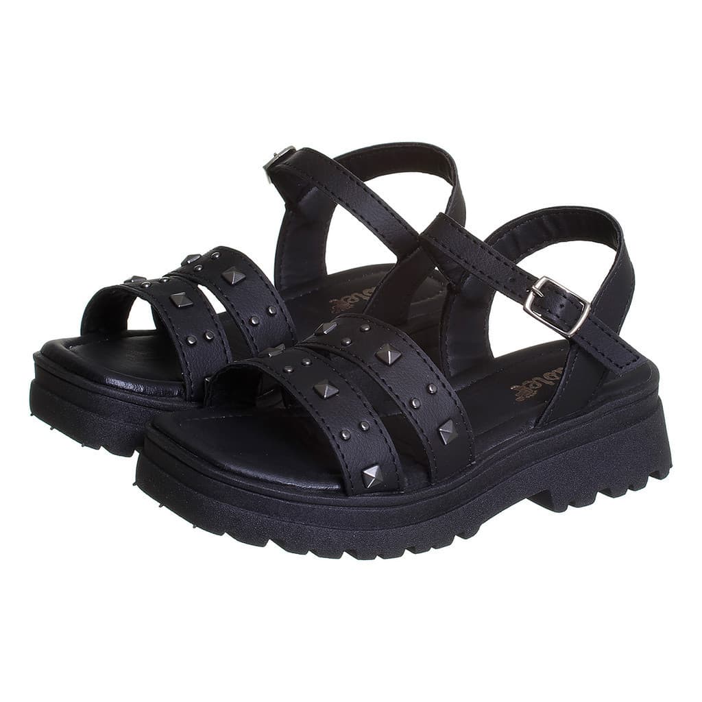 Sandália Plataforma Tratorada Infantil Feminina Preta com Spike Kidstep