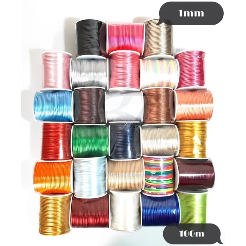 Cordão de Cetim Rabo de Rato - Multicolor/Liso - 100m/1mm