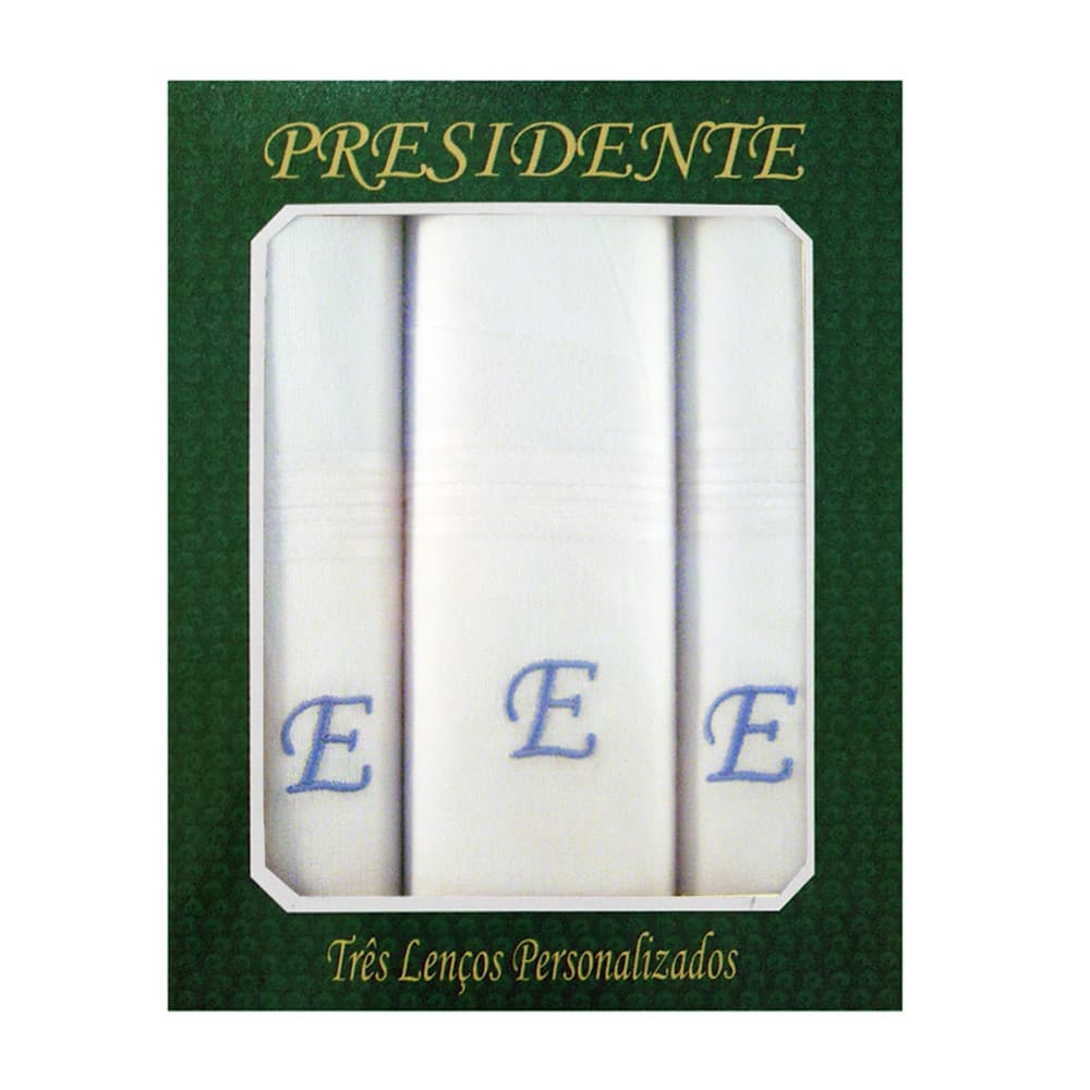 Caixa Lenço Masculino Iniciais Bordadas - Letra E
