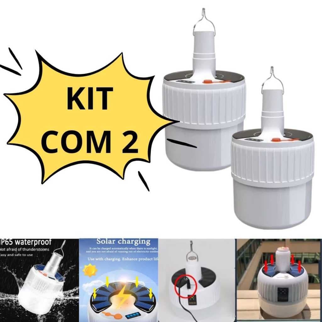 KIT COM 2 Luzes Solares Portáteis USB Lâmpadas Recarregáveis Pra Economia De Energia Adequada Camping Ar Livre MT085 (3)