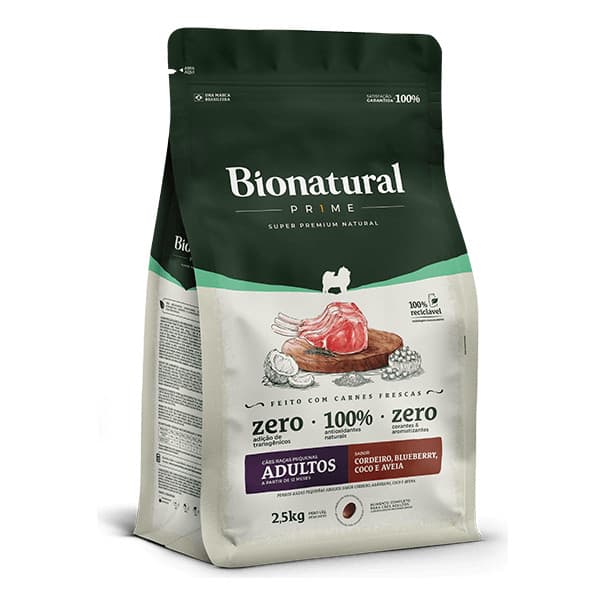Bionatural Prime Cães Adultos Pequenas Raças Cordeiro 2,5kg