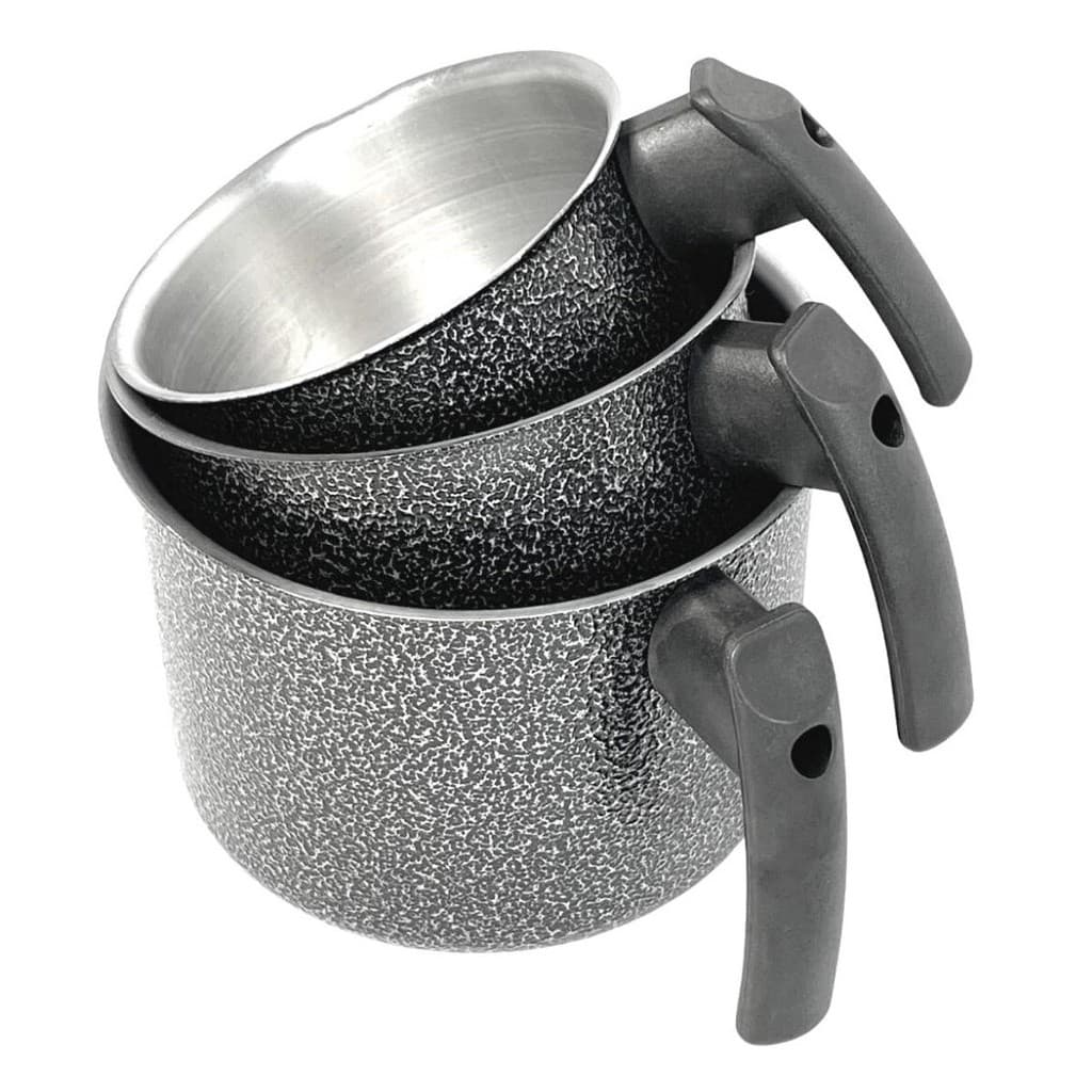 Jogo Kit 3 Peças Caneca Leiteira Fervedor Em Alumínio N12 - 14 -16 Preto Craqueado