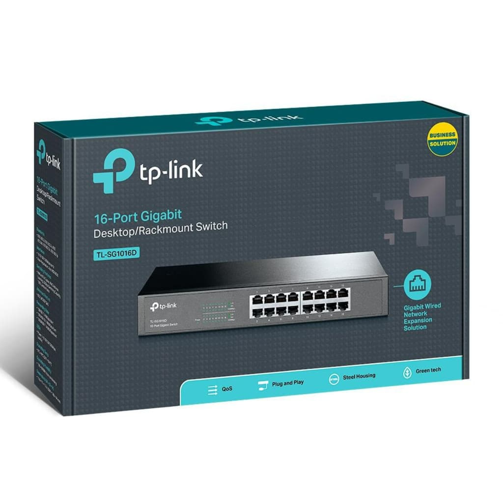 Hub Switch Tp-Link TL-SG1016De com 16 Portas Ethernet de 10/100/1000 MBPS Preto