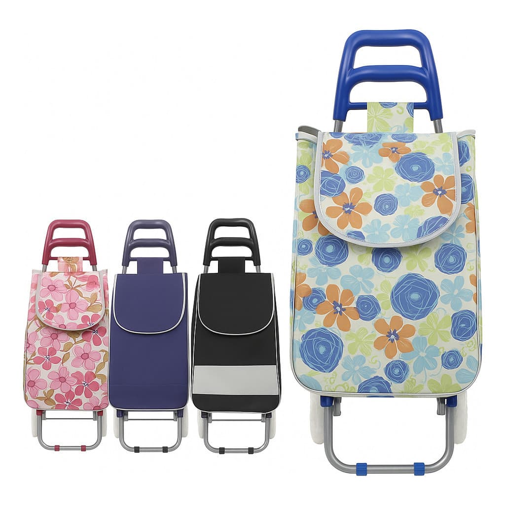 Carrinho de Compras Dobrável com Rodas 30kg em Tecido Resistente Ideal para Feira Mercado Sacolão