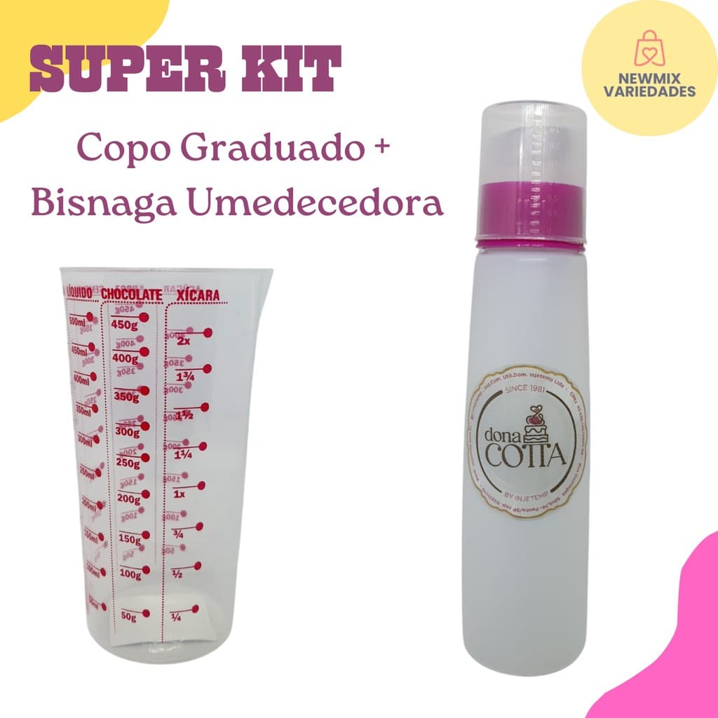 Kit Regador Bisnaga Umedecedora para Massas e Bolos + Copo Medidor Graduado - ML
