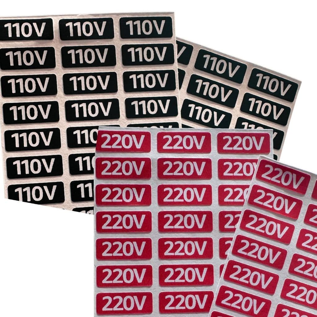Etiqueta Tomada Voltagem 110V e 220V - 100 unidades (70un 110v e 30un 220v) - adesivo para tomada - adesivo voltagem