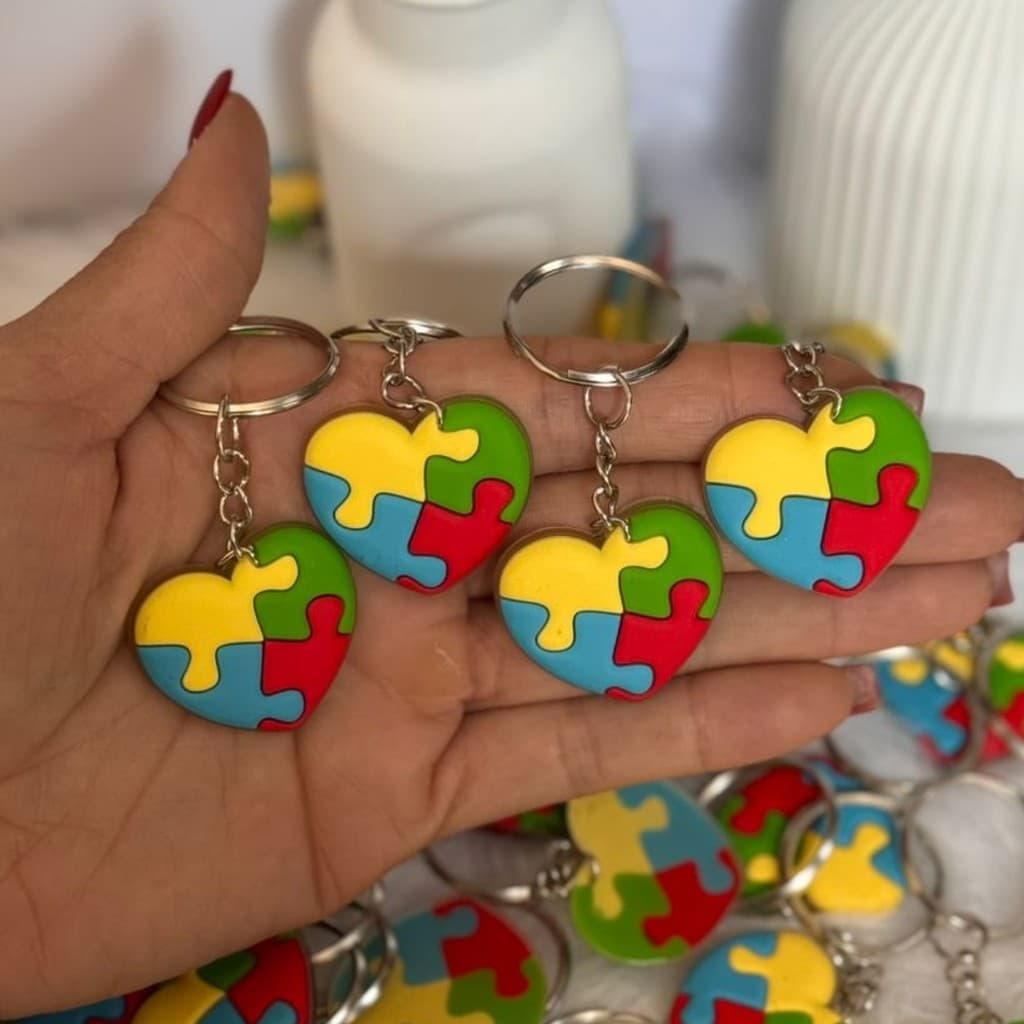 Chaveiro Autismo Coração  Emborrachado 10/50 Unidades Festas Temáticas Lembrancinha