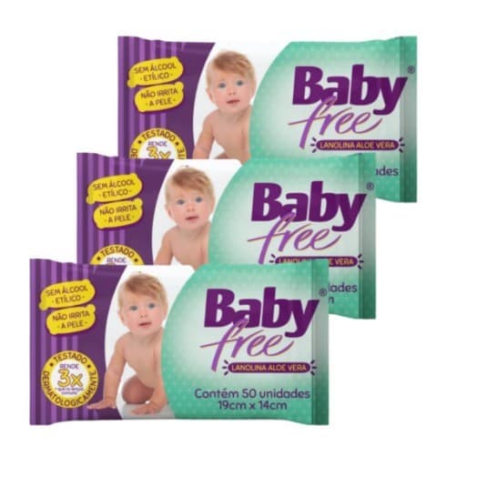 Kit com 3 Lenços Umedecidos Baby Free Toalha Umedecida Qualybless 3 Pacotes com 50 unidades