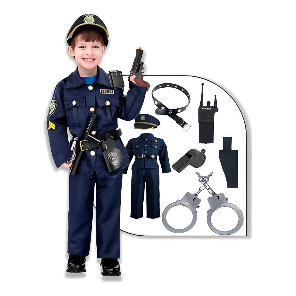 Fantasia Cosplay Policial Crianças Uniforme Policial Com Completa 90CM-130CM