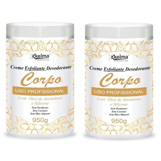 Kit c/ 2 Creme Esfoliante Desodorante Oléo de Amêndoas e Silicone Corporal 950g - Kelma