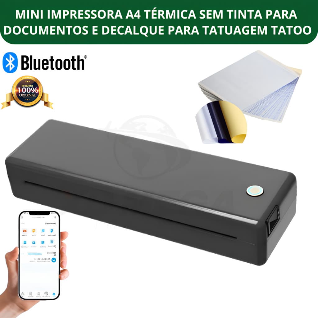 Mini Impressora A4 térmica Sem tinta para documentos e decalque para tatuagem tatoo