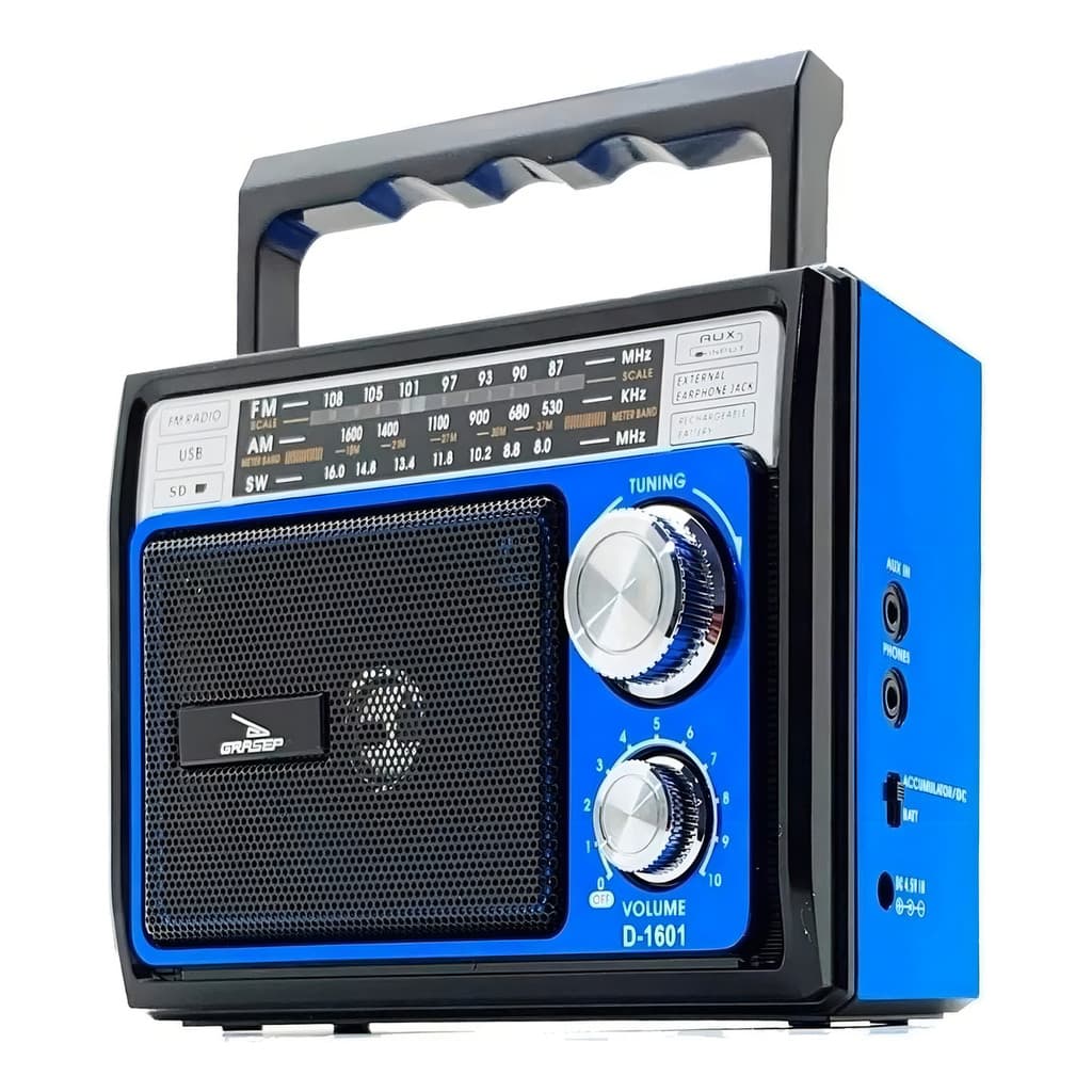 Radio Retrô Recarregável Am Fm Sw Usb Mp3 Auxiliar Cor Azul