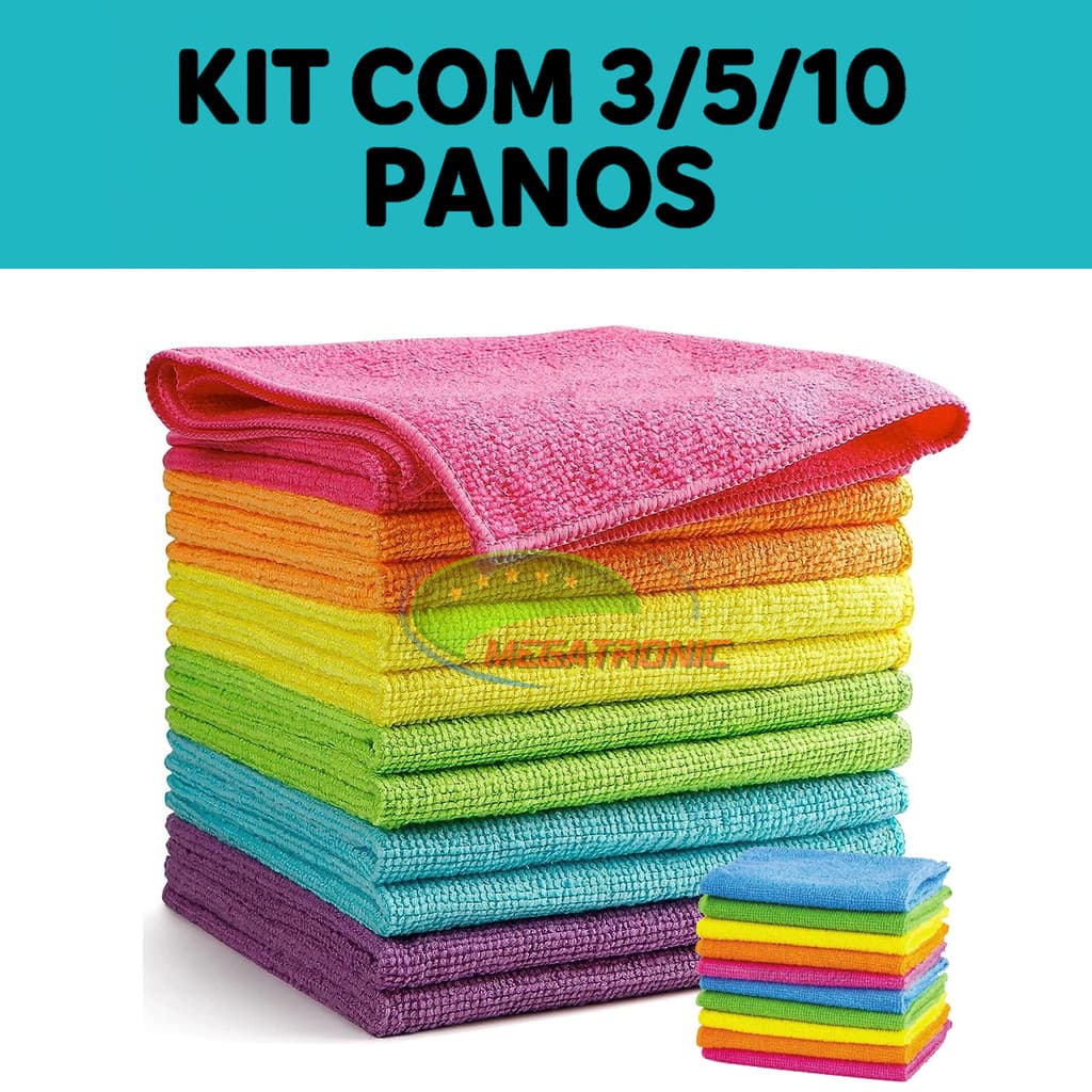 Kit 10 Panos De Limpeza Microfibra alta absorção Multiuso 30x30cm