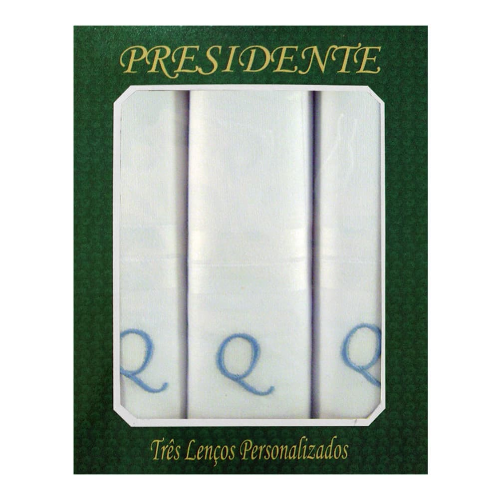 Caixa Lenço Masculino Iniciais Bordadas - Letra Q