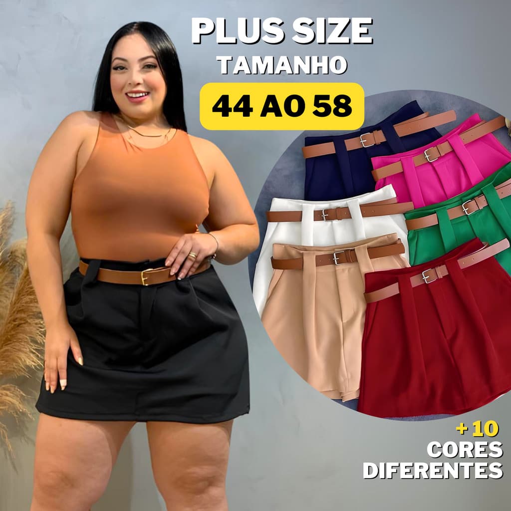 Short Saia Social Alfaiataria Com Cinto Plus Size Tamanho 36 Ao 58