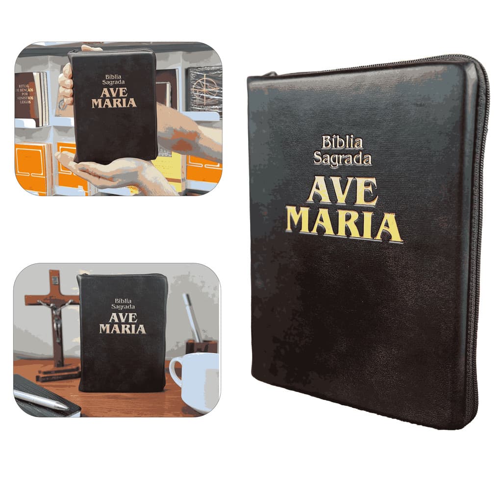 Bíblia Sagrada Ave Maria Marrom Tamanho Médio Zíper