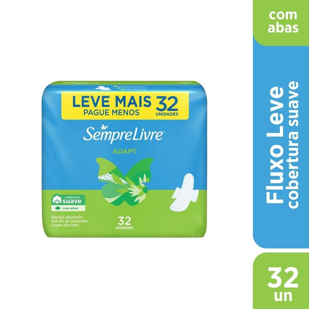 Absorvente s/pre Livre Adapt com 32 Leve + Pague Suave com Abas
