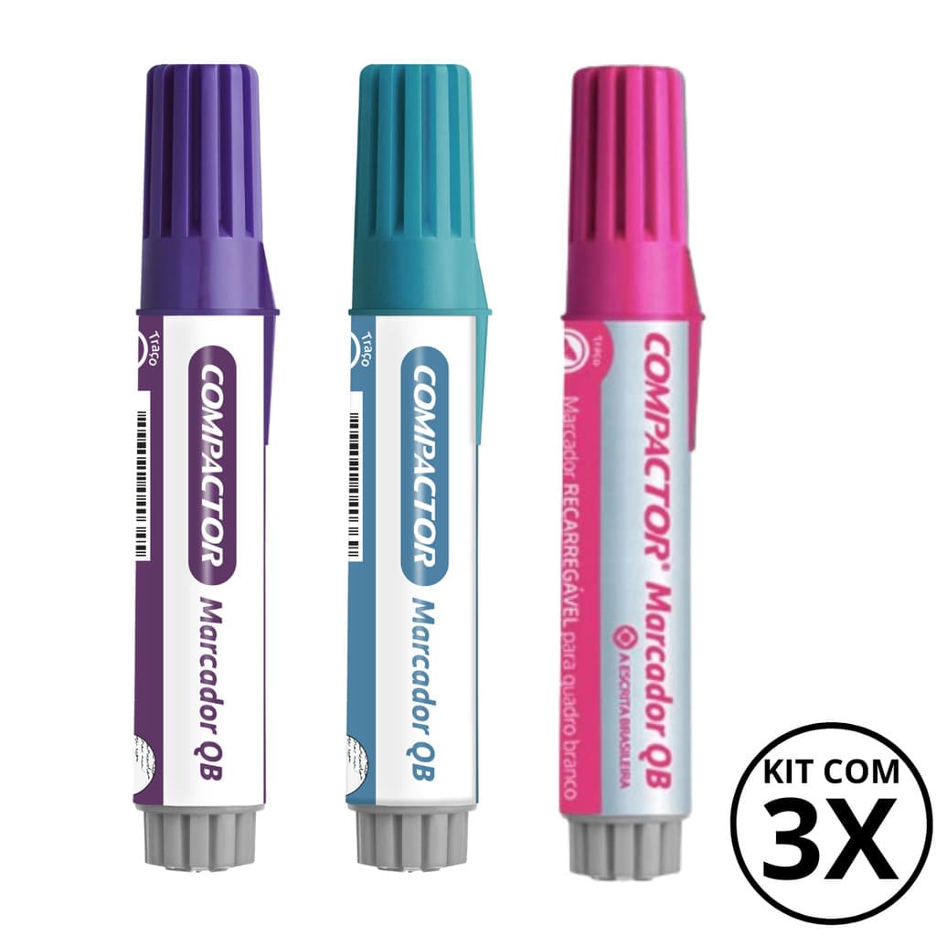 Kit com 3 Marcadores Para Quadro Branco - COMPACTOR COR:VIOLETA+TURQUESA+ROSA