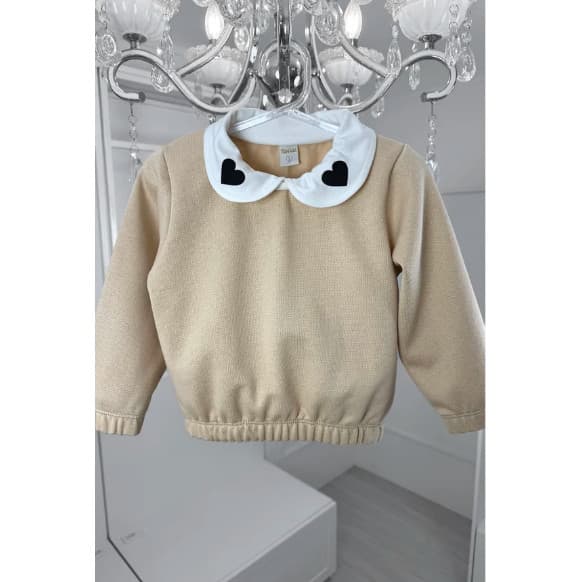 Casaco Infantil Moletom Térmico Bege com Gola de Coração Veludo