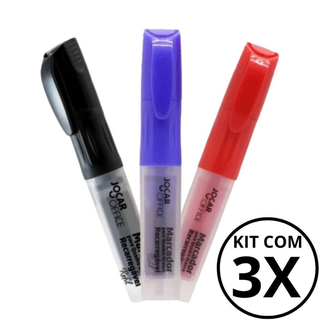 Kit Com 3 Marcadores Para Quadro Branco Recarregável - Jocar Office