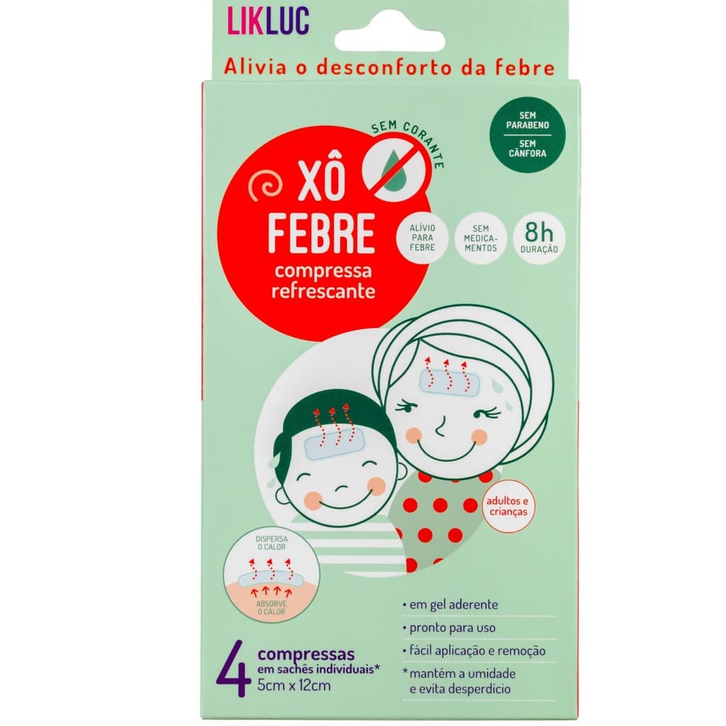 Compressas Refrescantes Xô Febre para Alívio da Febre Bebê Likluc 4 Unidades Xo Injeção Vacina Aliviar Xo