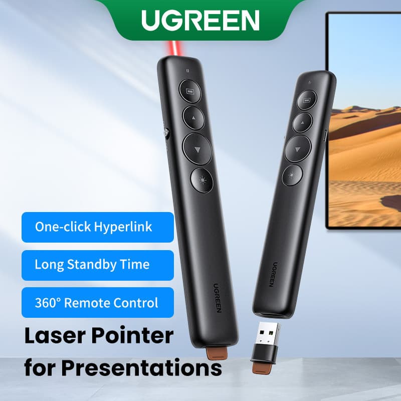 Apresentação UGREEN Wireless Apresentador Apontador Laser Clicker Remoto Powerpoint USB 2.4GHz Caneta PPT Para Janela