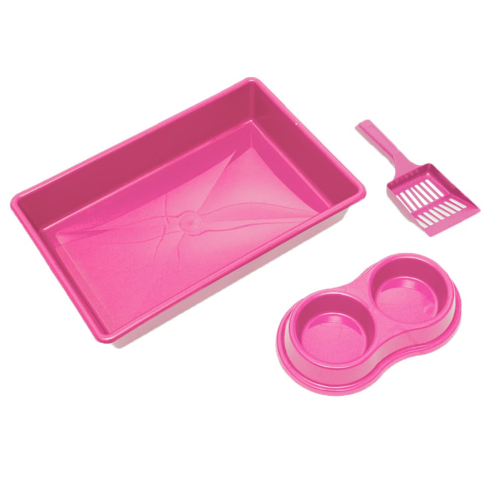 Kit Bandeja Caixa de Areia com Pázinha e Comedouro Four Plastic para Gatos