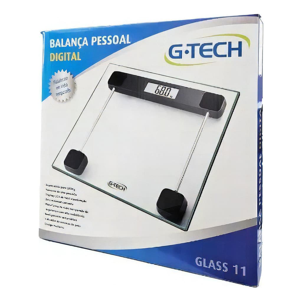 Balança Corporal G-tech Glass 11 Digital Doméstico Vidro Temperado Moderno 180kg Banheiro Cor Branco