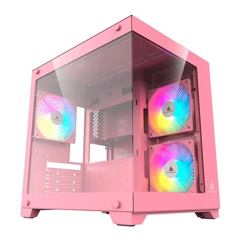 Gabinete Gamer Acegeek Gimli, Rainbow, Mid-Tower, Lateral de Vidro, Com 3 Fans, Rosa, AG-GIMLI-PK-3F