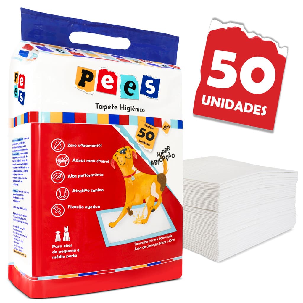 Tapete Higiênico Slim Pees Para Cães  50 Unidades  50x60cm