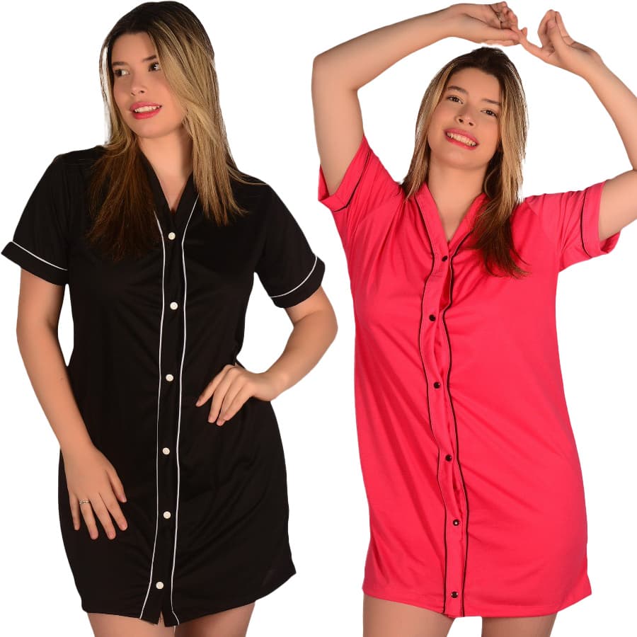 Kit com 2 Camisolas Blogueirinha Sem Gola Botões Aberta Na Frente