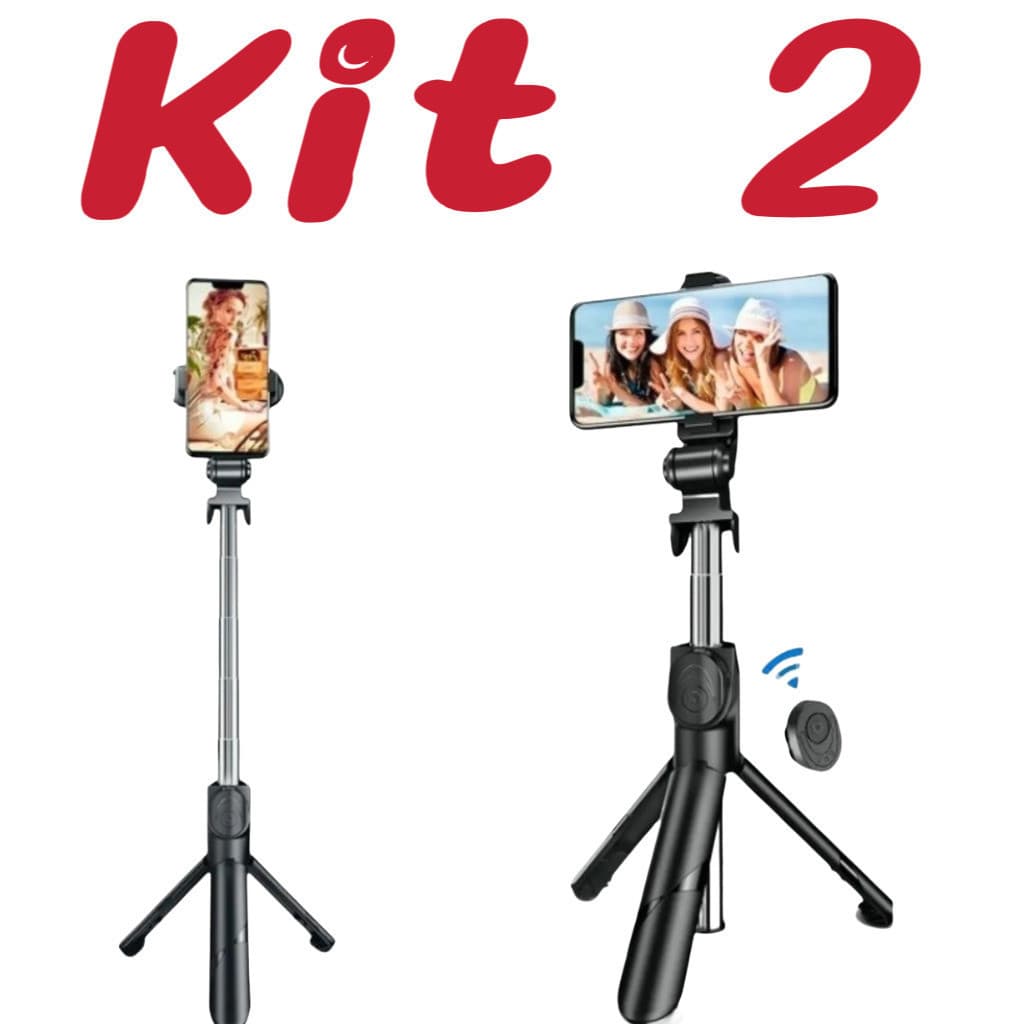 Kit 2 Bastão Pau de Selfie Retrátil Bluetooth suport tripé para celular com controle   marisa Store