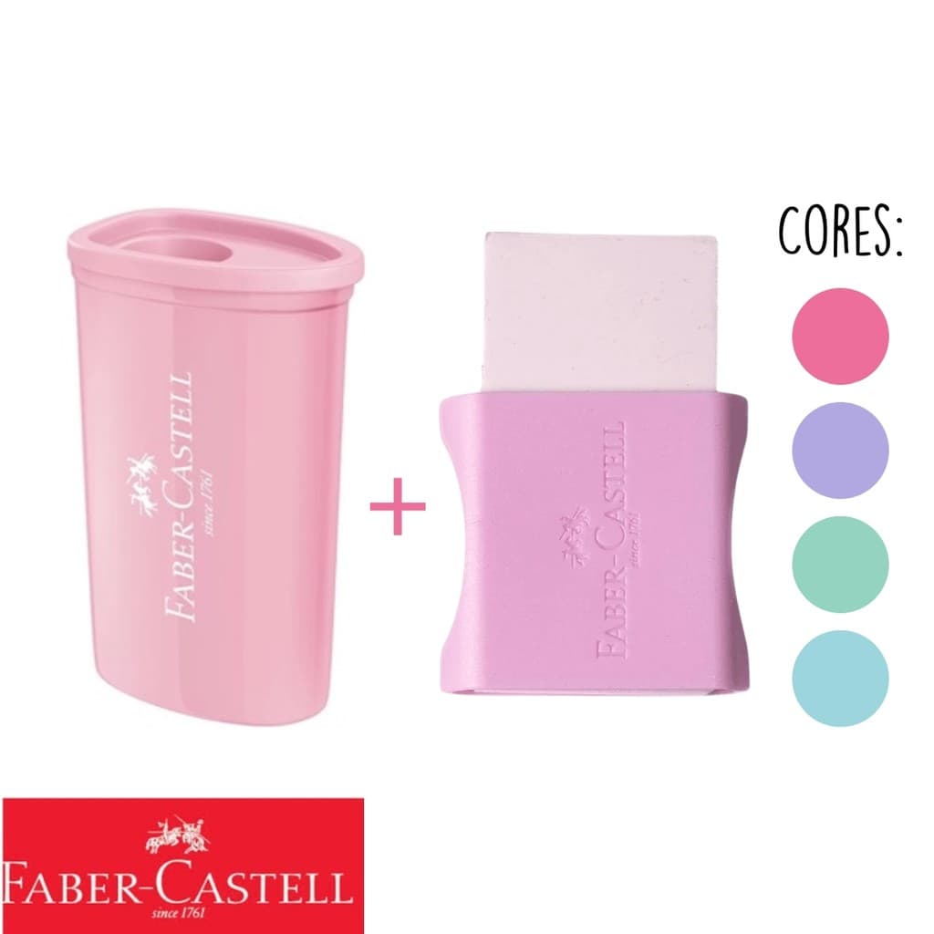 Kit Escolar Apontador + Borracha Pastel Faber - Castell Tons Pastel Escolar Menina Menino