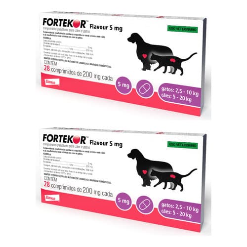 Fortekor Flavour 5 MG Cães E Gatos 28 Comprimidos - KIT COM 2 Caixas