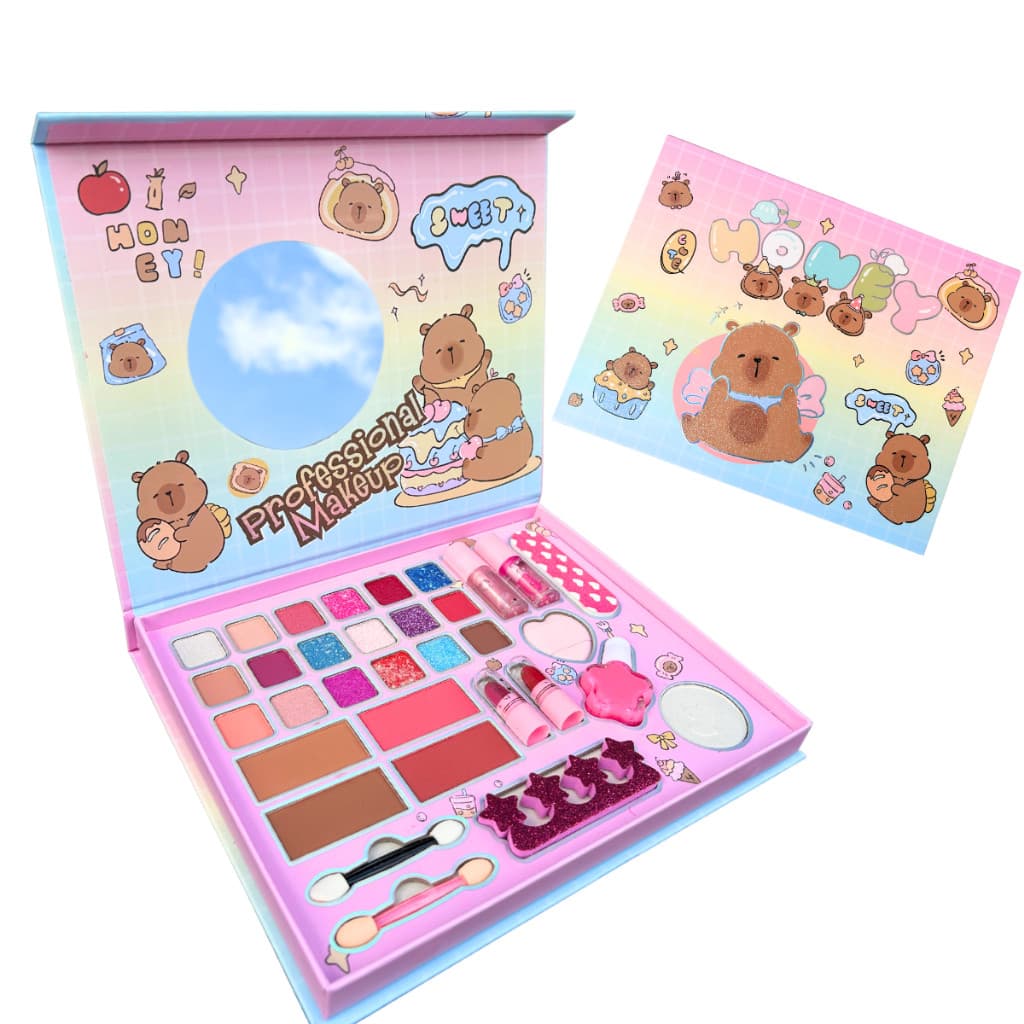 Kit De Maquiagem Capivara Infantil Conjunto De Acessórios De Maquiagem Fofo e Com Espelho