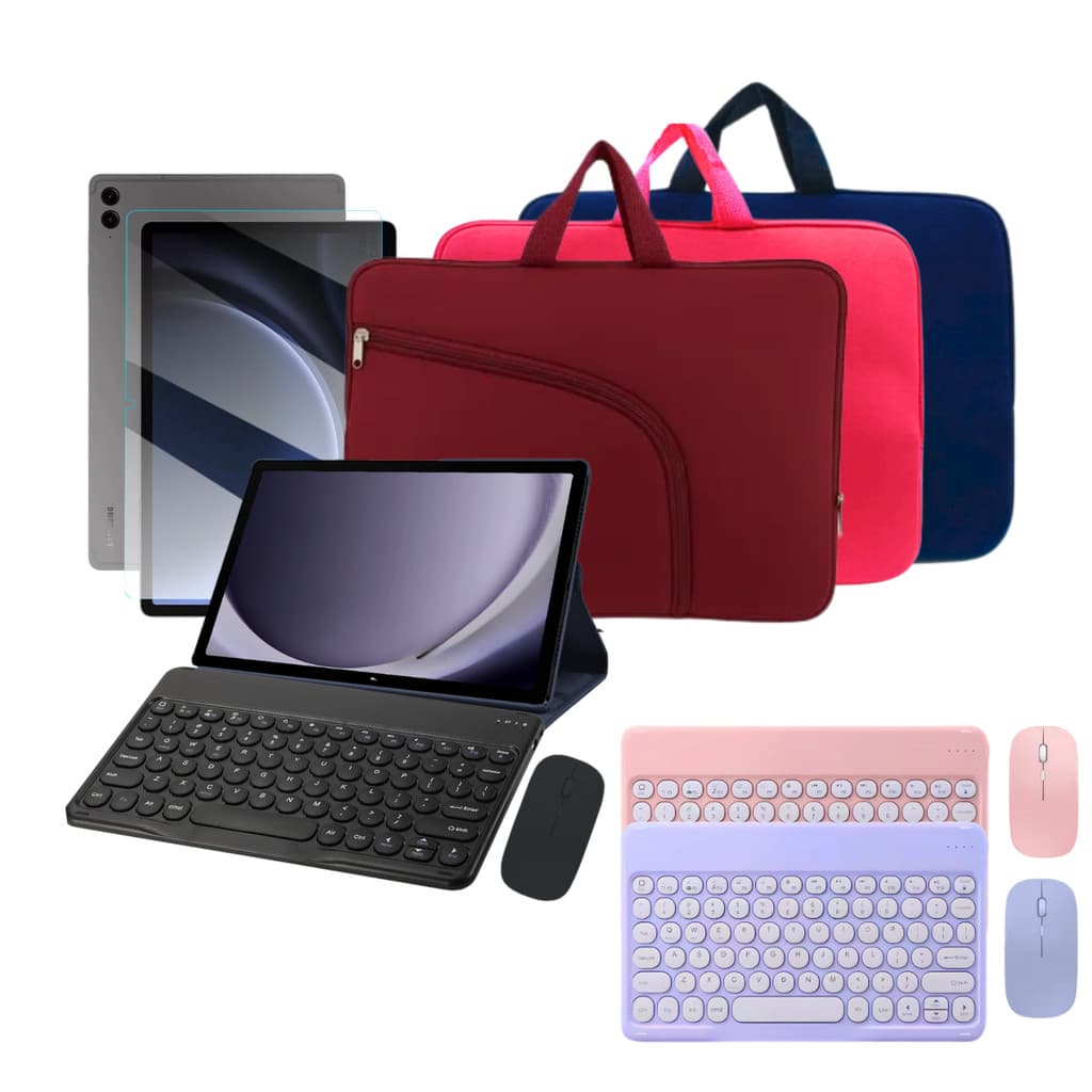 Kit p/ Tablet Tab Samsung S9FE com Teclado e Mouse Bluetooth+ Película de Vidro + Case Protetora Transporte