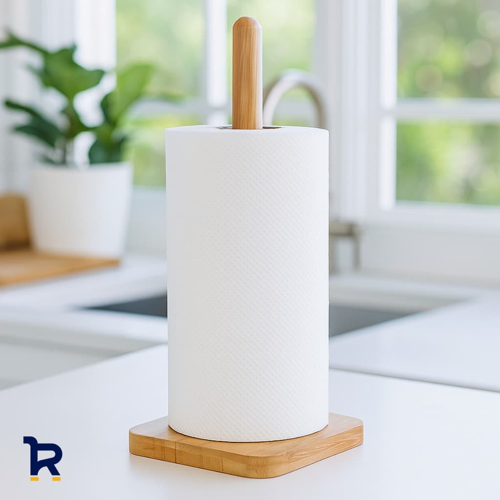 Porta Papel Toalha de Bambu Grande Suporte para Mesa Bancada Cozinha Vertical