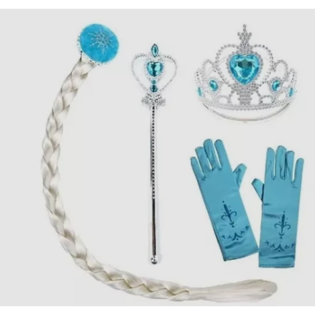 Kit Frozen Elsa Com Varinha, Coroa, Luva e Trança-Promoção