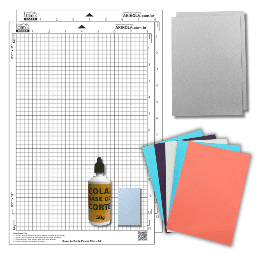 Kit 2 Base de Corte A4 Transparente Silhouette Portrait, Cola 50g, 10 Colorplus, 2 Papel Paraná