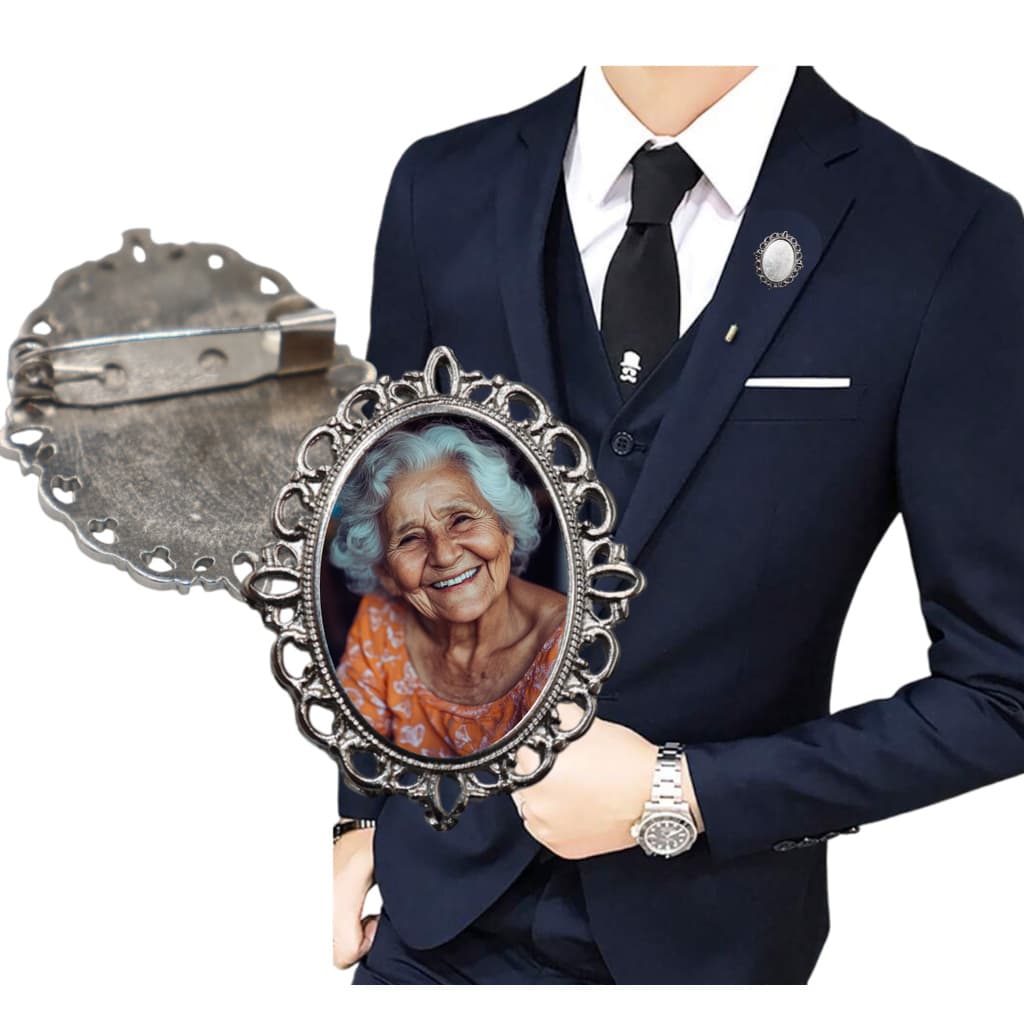 Broche Terno Noivo Broche Pingente Relicario Homenagem Pai Mãe Casamento