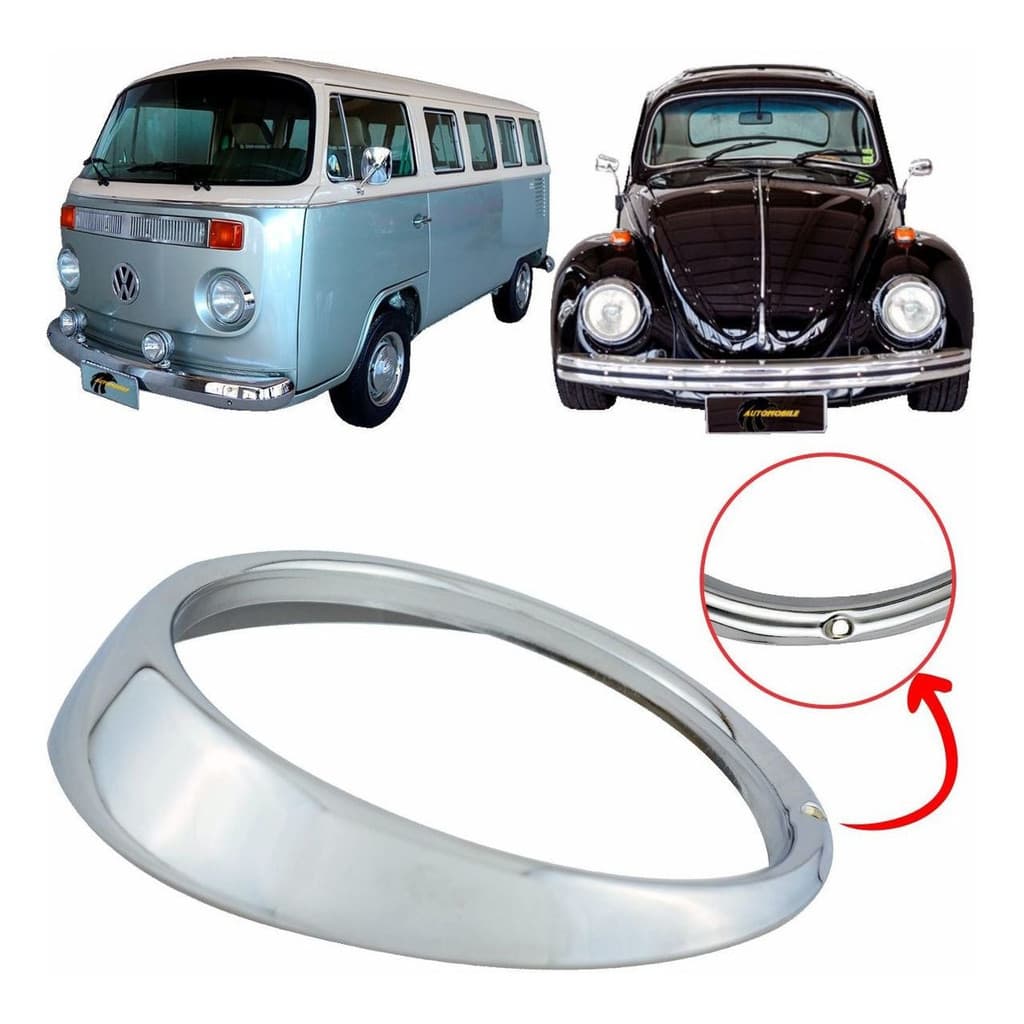 Aro de Plástico 1 Furo Farol Fusca Kombi 1976 em diante Cromado