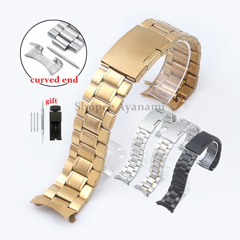 Pulseira De Relógio De Aço Inoxidável Com Extremidade Curvada , 20mm 22mm , Universal De Metal , Prata , Preta , Dourada