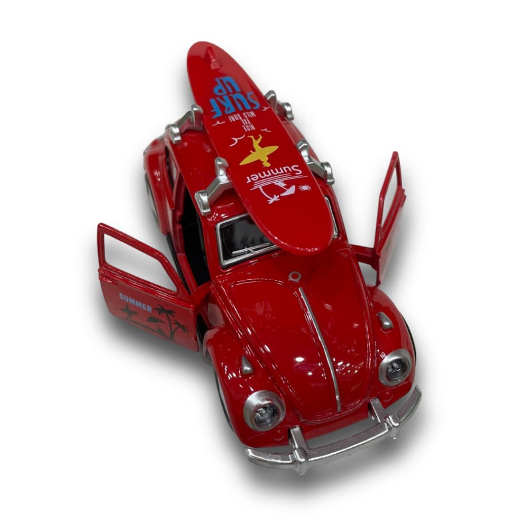 Miniatura Fusca Praiano 🏖️🚗 Com Prancha de Surf ou Malas – Fricção • Abre Portas • Estilo Retrô
