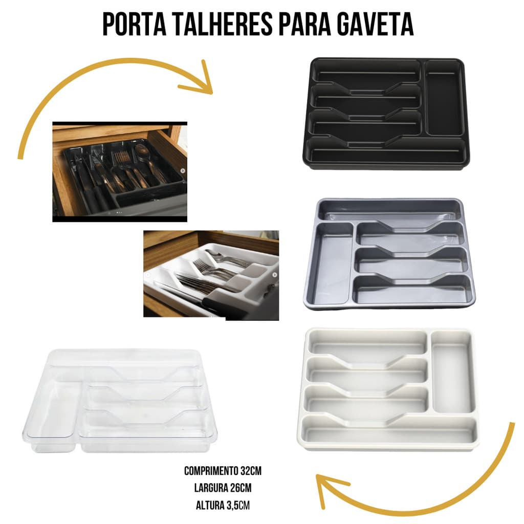 Organizador / Porta /Separador de Talher com Divisões para Gaveta