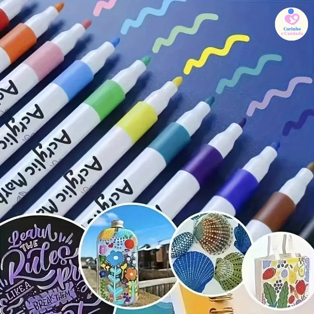 Kit 12/24/36/48 Cores Caneta Acrílica Multisuperfície: Madeira, Tecido, Tênis