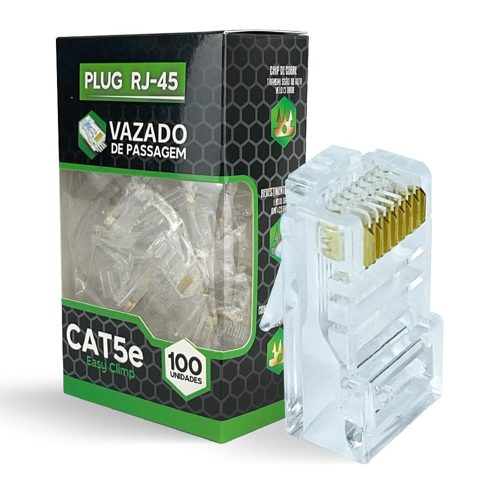 100Un Plug Rj45 Passagem Cat5e Vazado Banhado A Ouro Pci