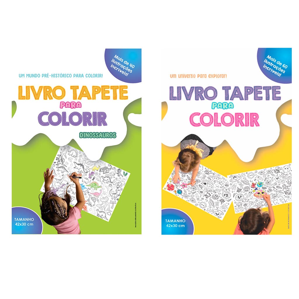 Kit 2 Livros Infantil para Colorir - Dinossauros e Universo 42x30cm