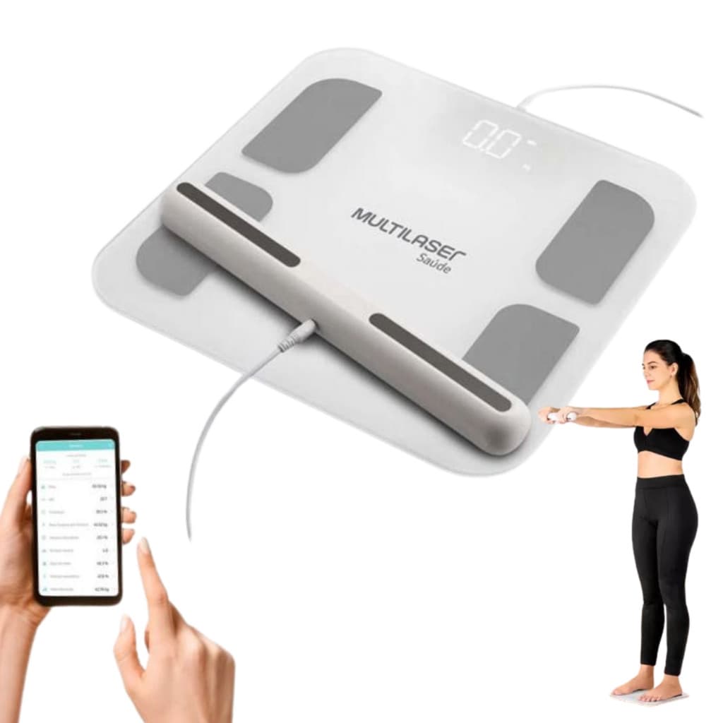 Balança Bioimpedância Profissional Com Handle 8 Sensores 13 Medições E Bluetooth HC060N